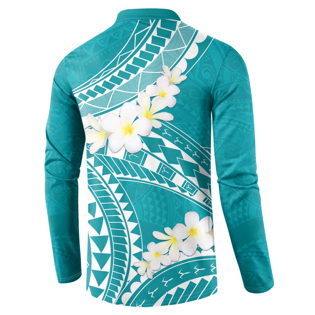 Polynesian Vintage Floral Button Sweatshirt Teal Motifs - Polynesian Pride