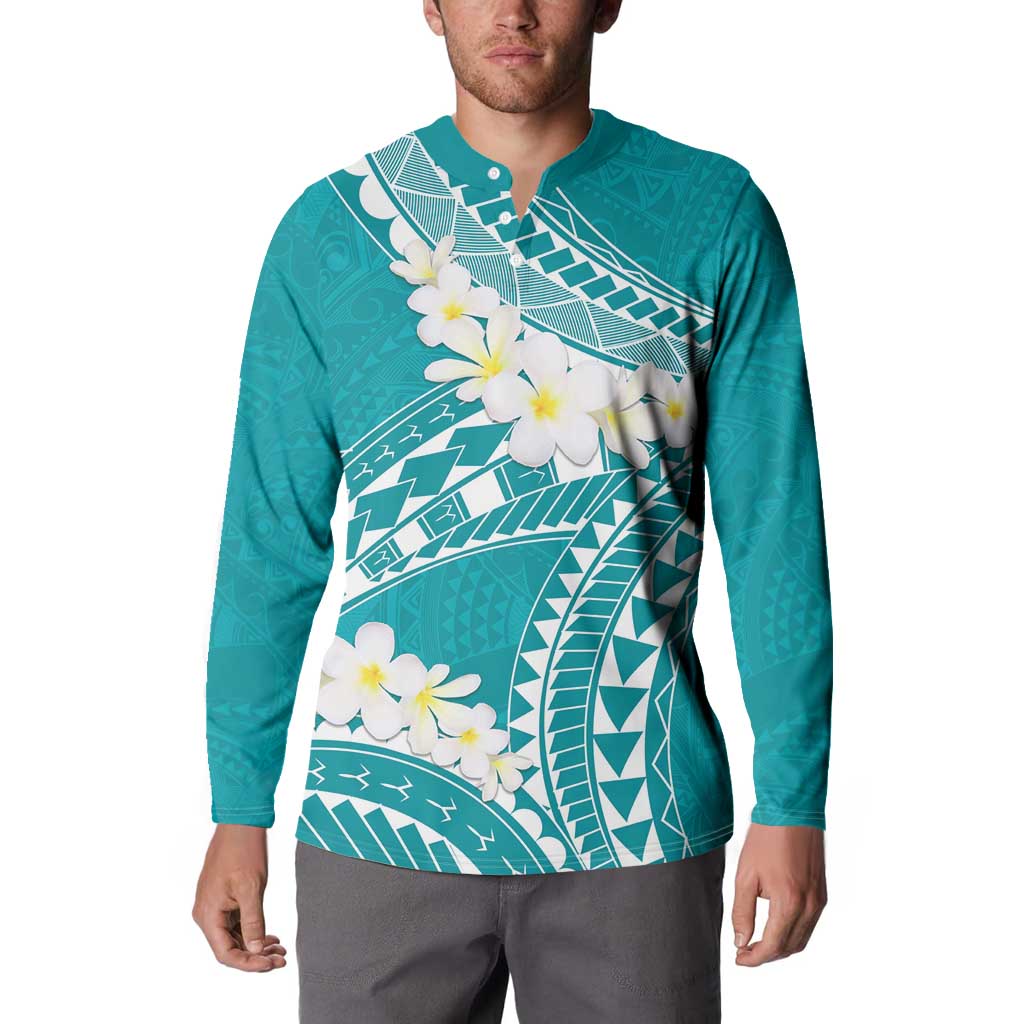 Polynesian Vintage Floral Button Sweatshirt Teal Motifs - Polynesian Pride