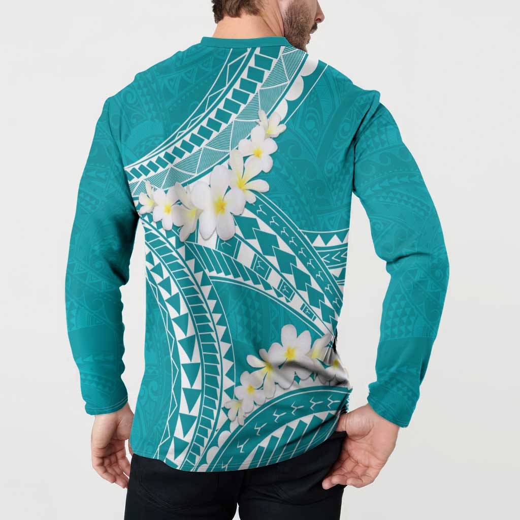 Polynesian Vintage Floral Button Sweatshirt Teal Motifs - Polynesian Pride