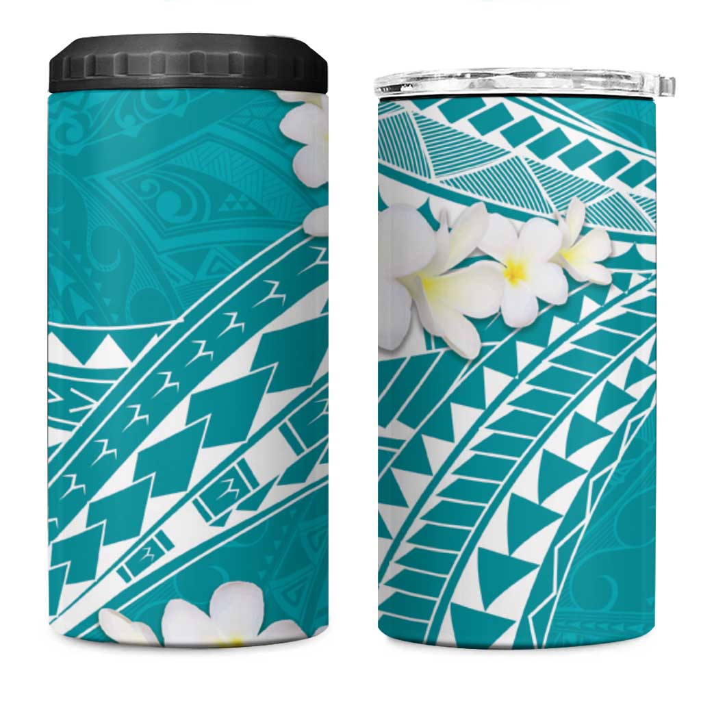 Polynesian Vintage Floral 4 in 1 Can Cooler Tumbler Teal Motifs - Polynesian Pride