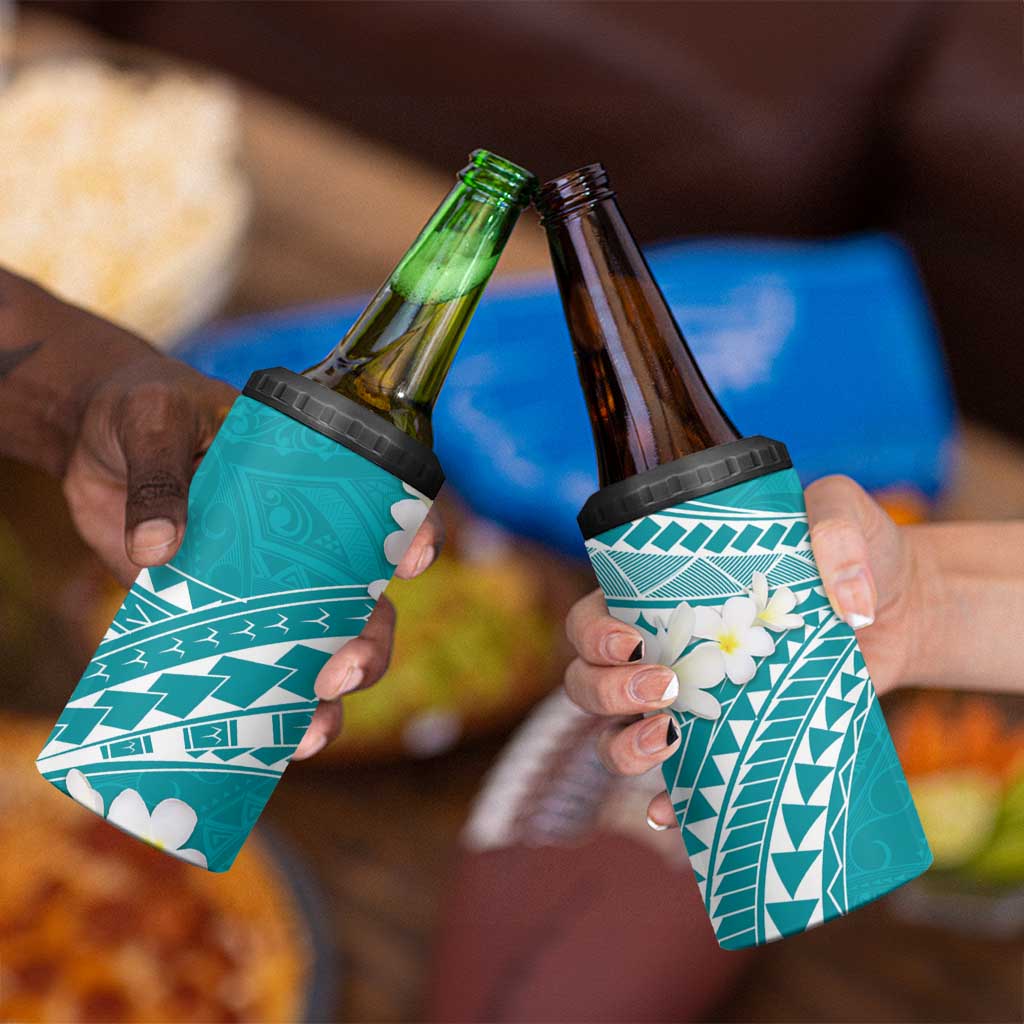 Polynesian Vintage Floral 4 in 1 Can Cooler Tumbler Teal Motifs - Polynesian Pride