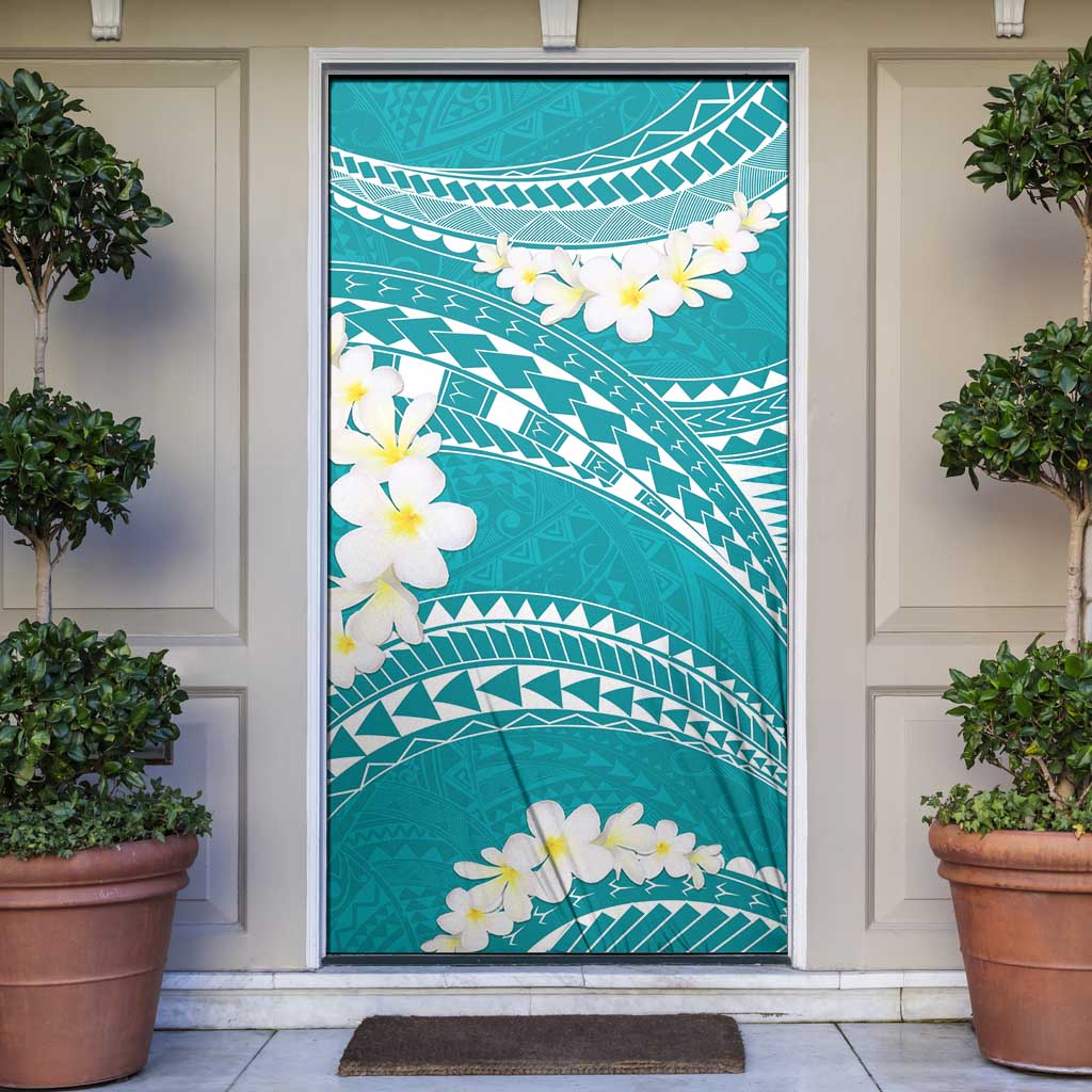 Polynesian Vintage Floral Door Cover Teal Motifs - Polynesian Pride
