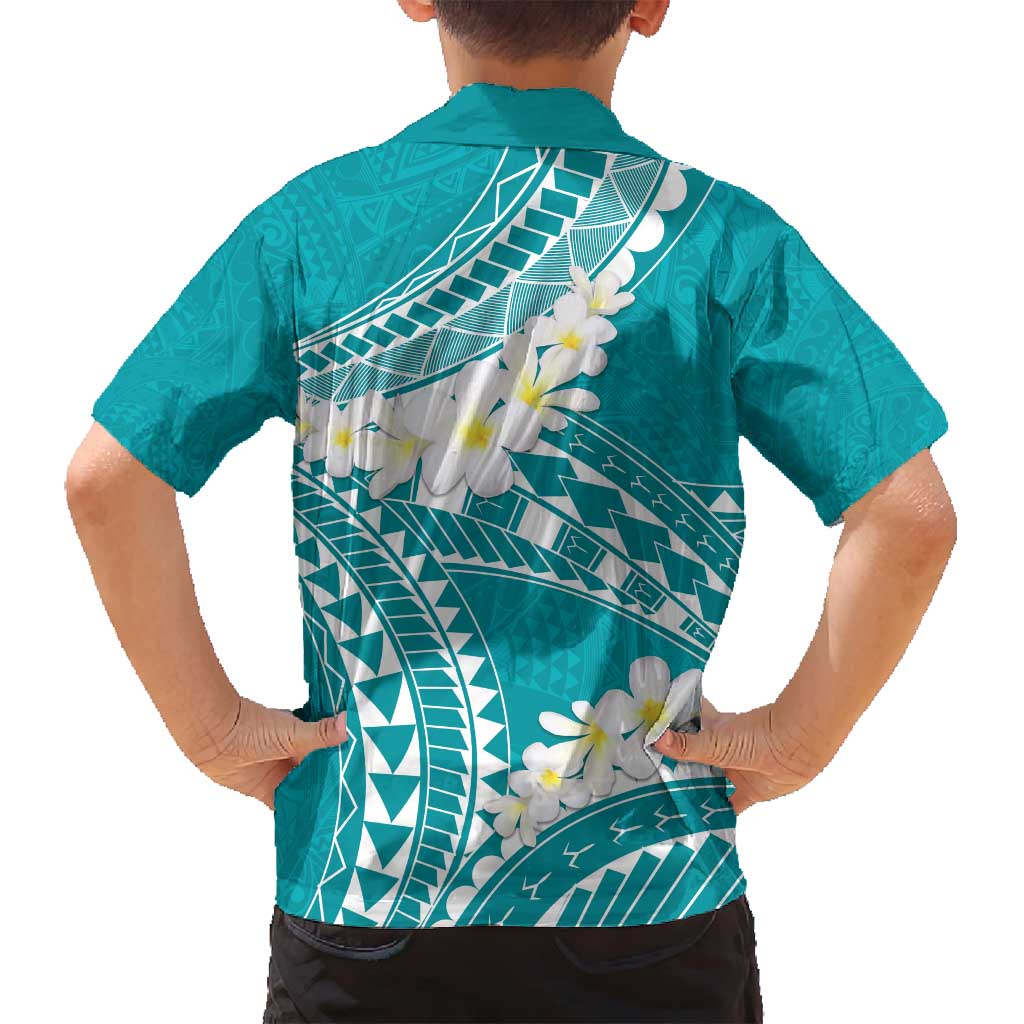 Polynesian Vintage Floral Family Matching Long Sleeve Bodycon Dress and Hawaiian Shirt Teal Motifs - Polynesian Pride