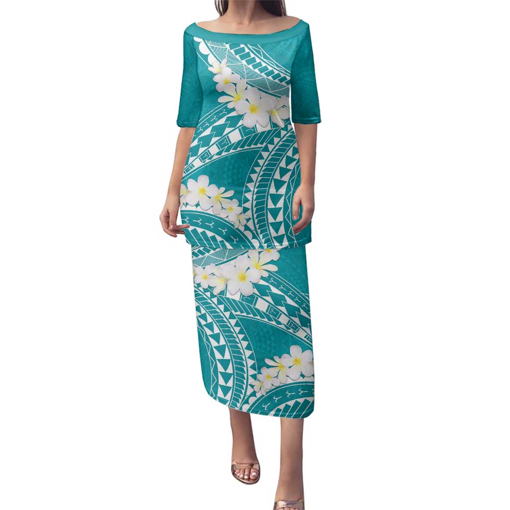 Polynesian Vintage Floral Family Matching Puletasi and Hawaiian Shirt Teal Motifs - Polynesian Pride