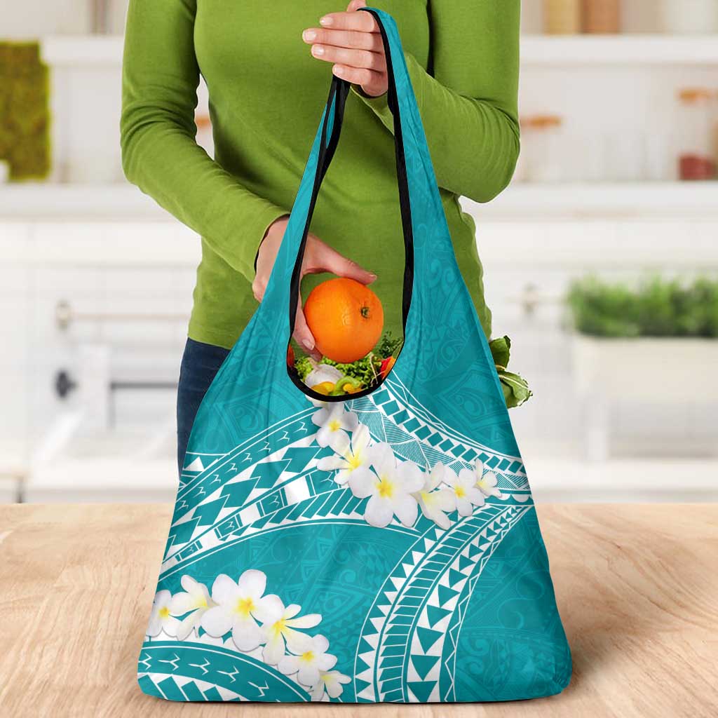 Polynesian Vintage Floral Grocery Bag Teal Motifs - Polynesian Pride