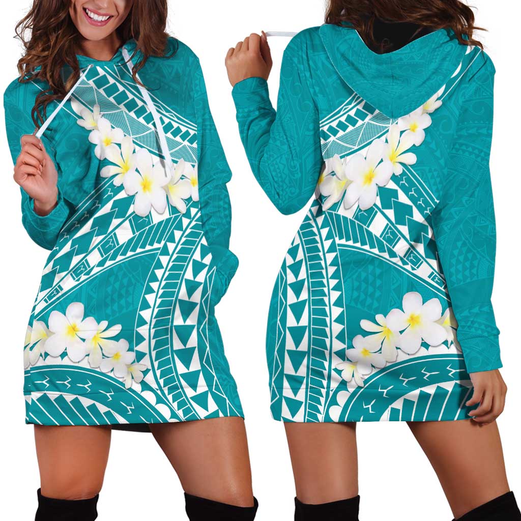 Polynesian Vintage Floral Hoodie Dress Teal Motifs - Polynesian Pride