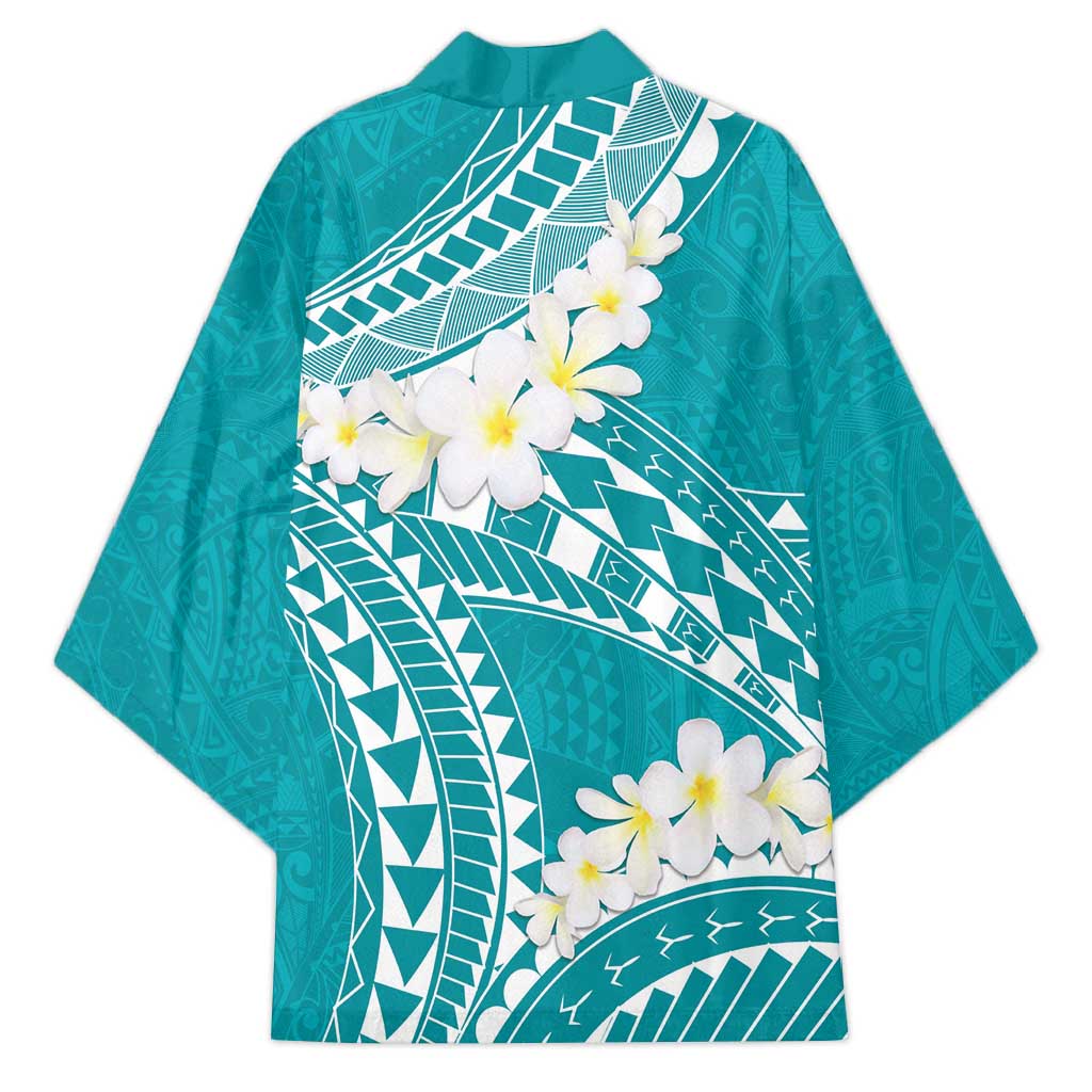 Polynesian Vintage Floral Kimono Teal Motifs - Polynesian Pride