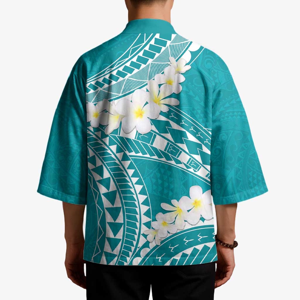 Polynesian Vintage Floral Kimono Teal Motifs - Polynesian Pride