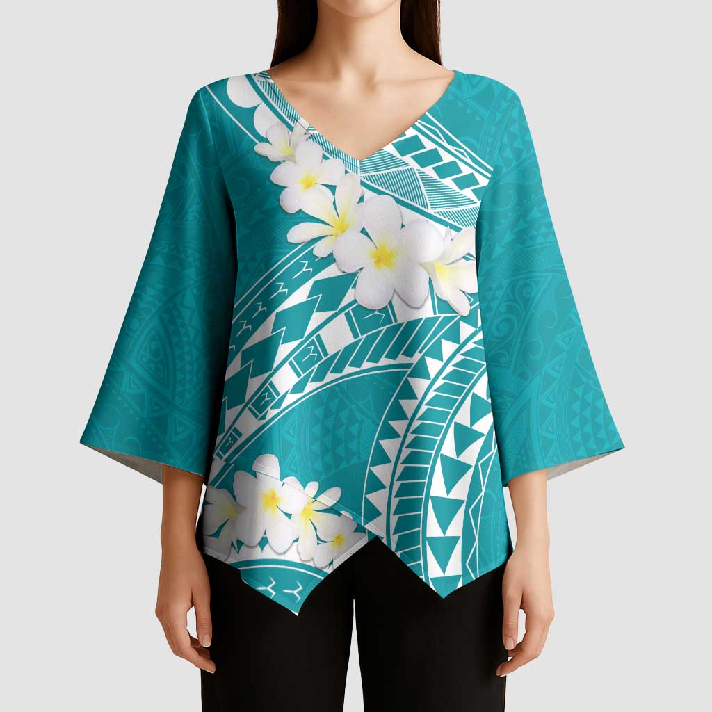 Polynesian Vintage Floral Kimono Sleeve Blouse Teal Motifs - Polynesian Pride