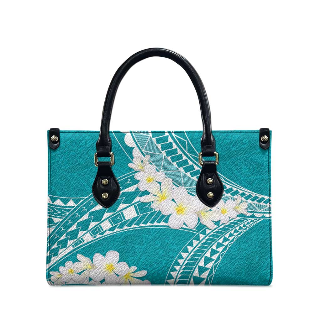 Polynesian Vintage Floral Leather Bag Teal Motifs - Polynesian Pride