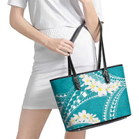 Polynesian Vintage Floral Leather Tote Bag Teal Motifs - Polynesian Pride
