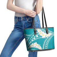 Polynesian Vintage Floral Leather Tote Bag Teal Motifs - Polynesian Pride