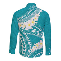 Polynesian Vintage Floral Long Sleeve Button Shirt Teal Motifs - Polynesian Pride