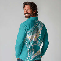 Polynesian Vintage Floral Long Sleeve Polo Shirt Teal Motifs - Polynesian Pride