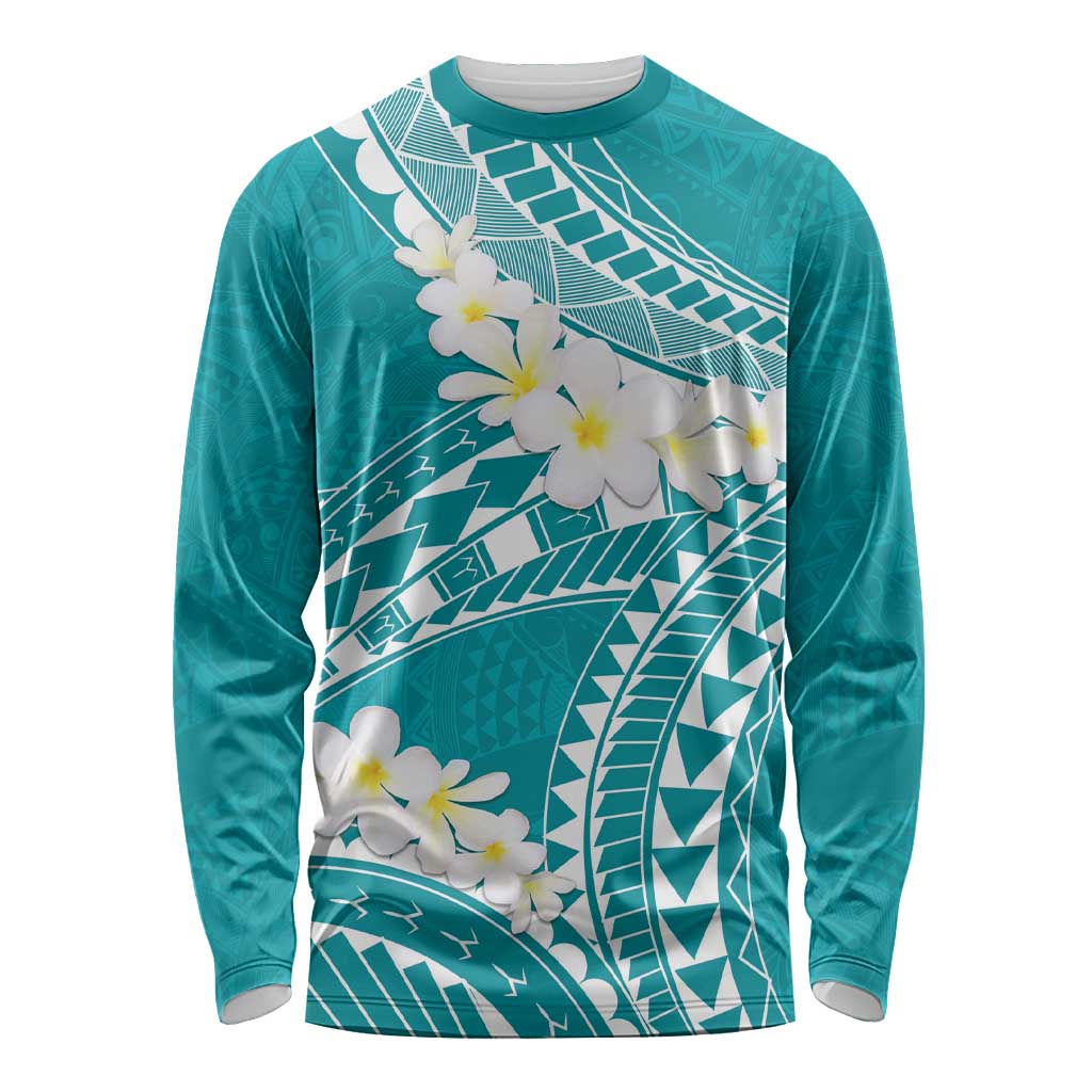 Polynesian Vintage Floral Long Sleeve Shirt Teal Motifs - Polynesian Pride