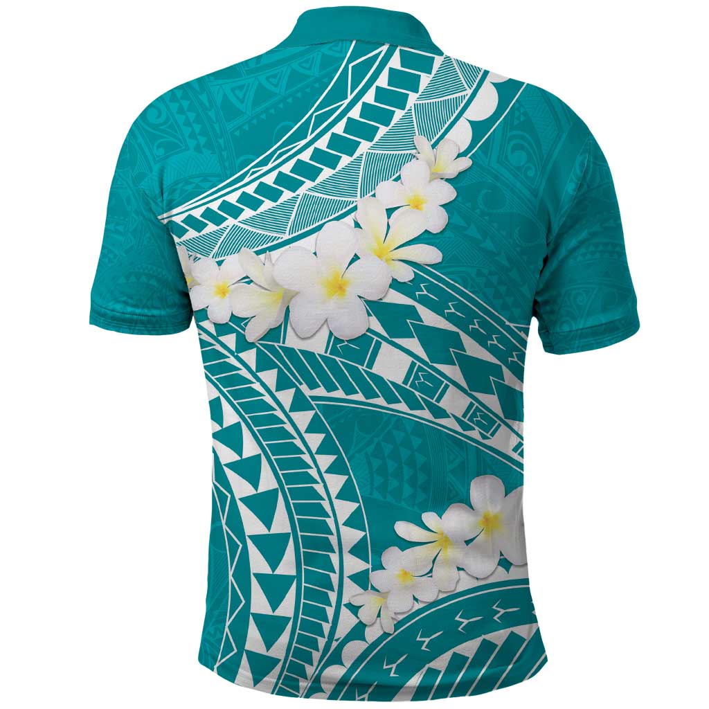Polynesian Vintage Floral Polo Shirt Teal Motifs - Polynesian Pride