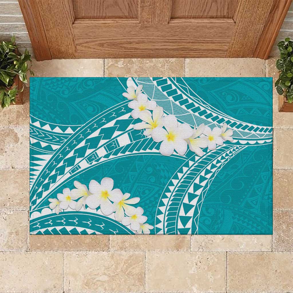 Polynesian Vintage Floral Rubber Doormat Teal Motifs - Polynesian Pride