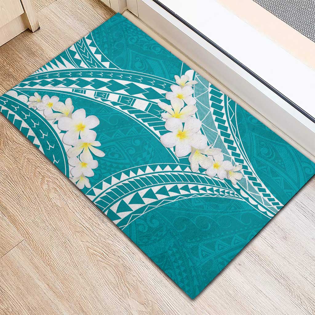 Polynesian Vintage Floral Rubber Doormat Teal Motifs - Polynesian Pride