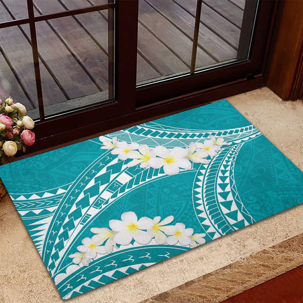 Polynesian Vintage Floral Rubber Doormat Teal Motifs - Polynesian Pride