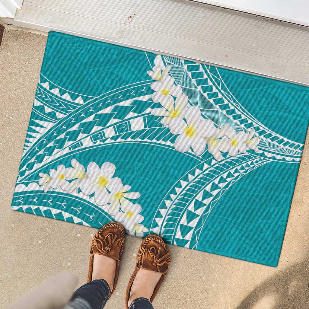 Polynesian Vintage Floral Rubber Doormat Teal Motifs - Polynesian Pride