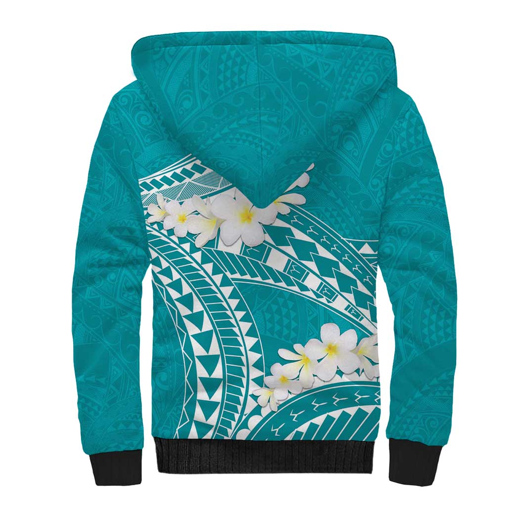 Polynesian Vintage Floral Sherpa Hoodie Teal Motifs - Polynesian Pride
