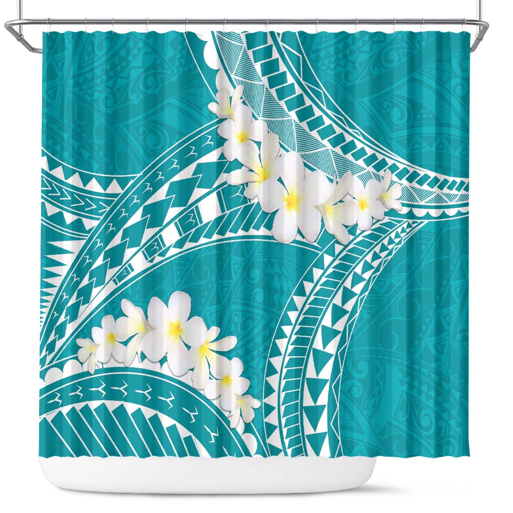 Polynesian Vintage Floral Shower Curtain Teal Motifs - Polynesian Pride
