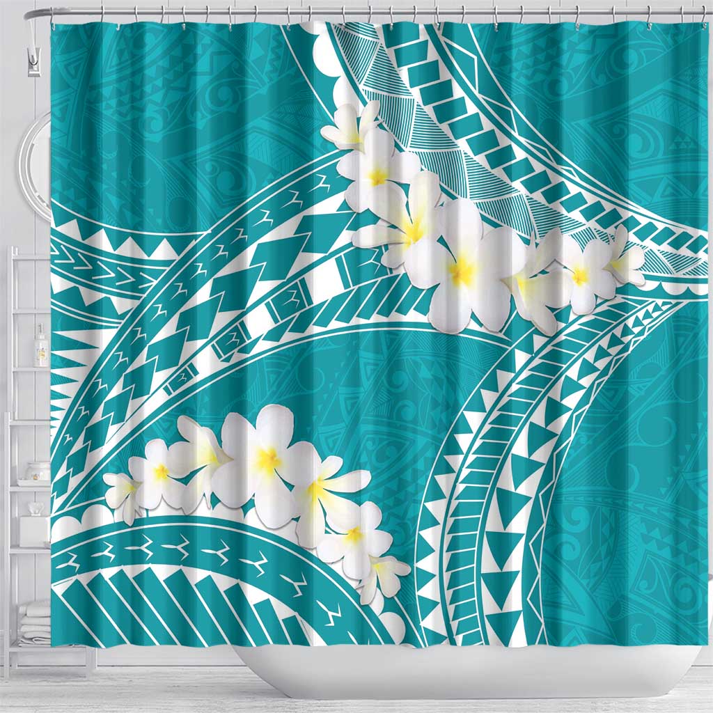 Polynesian Vintage Floral Shower Curtain Teal Motifs - Polynesian Pride