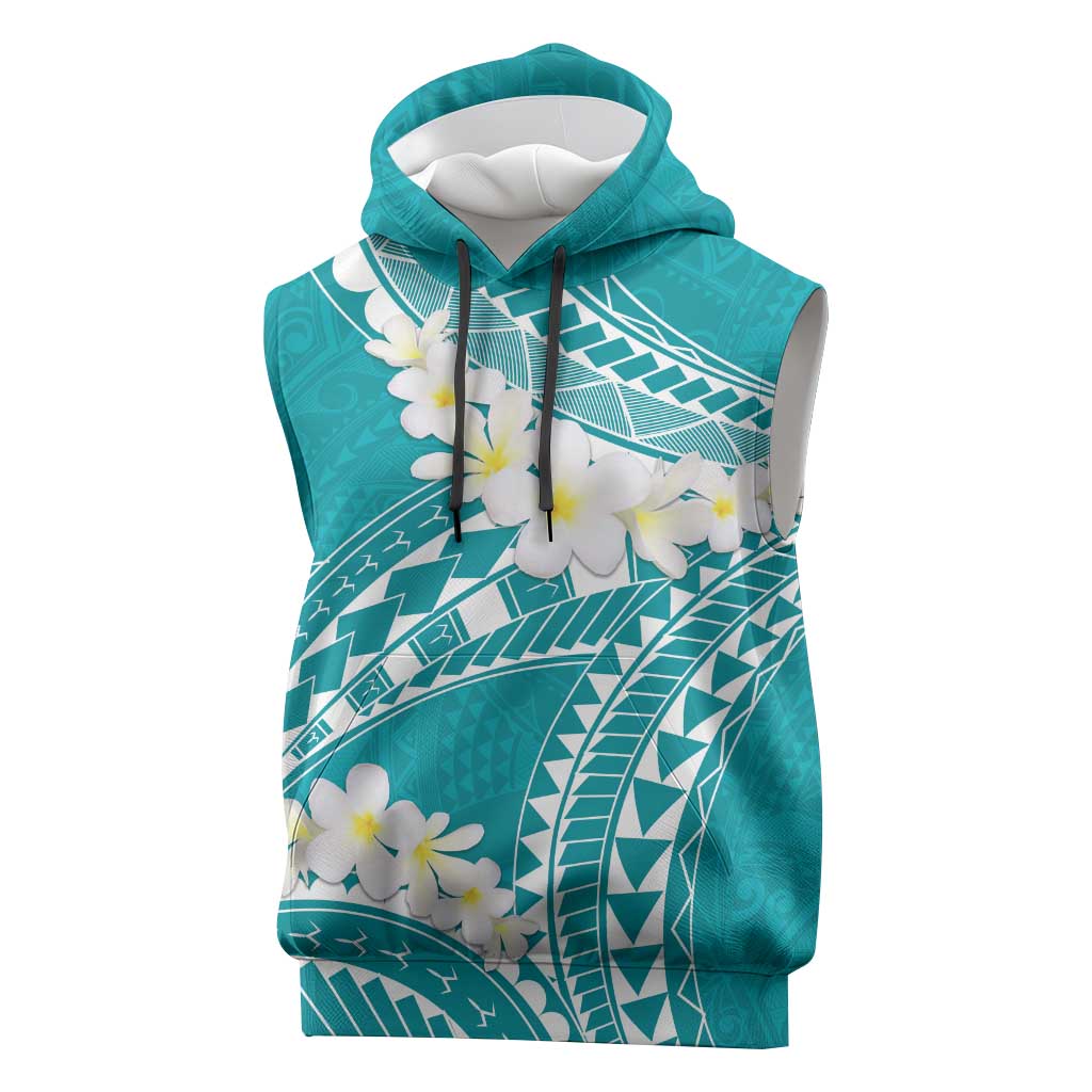 Polynesian Vintage Floral Sleeveless Hoodie Teal Motifs - Polynesian Pride