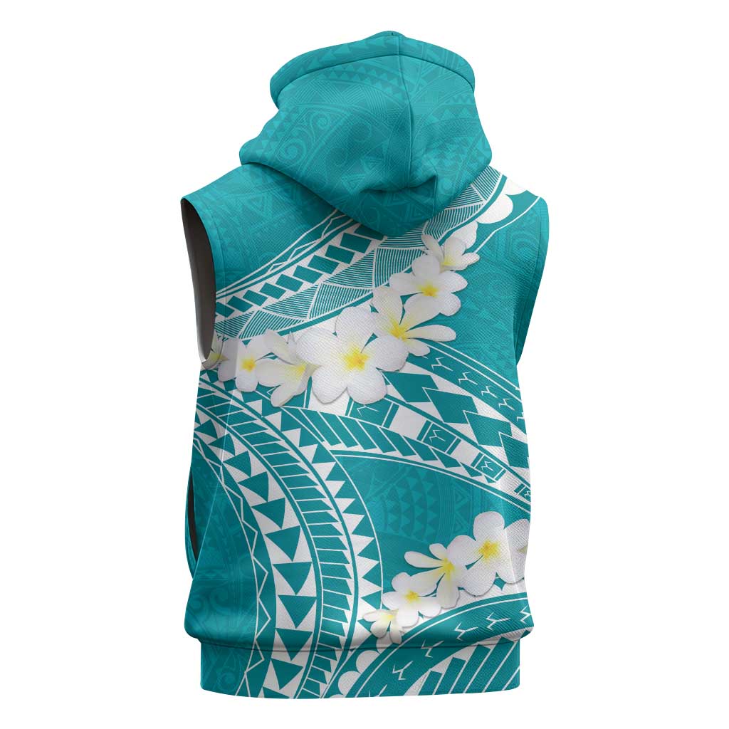 Polynesian Vintage Floral Sleeveless Hoodie Teal Motifs - Polynesian Pride