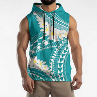 Polynesian Vintage Floral Sleeveless Hoodie Teal Motifs - Polynesian Pride