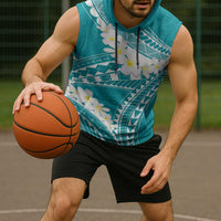 Polynesian Vintage Floral Sleeveless Hoodie Teal Motifs - Polynesian Pride