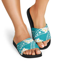 Polynesian Vintage Floral Slide Sandals Teal Motifs - Polynesian Pride