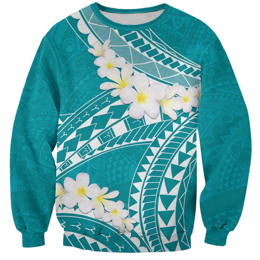 Polynesian Vintage Floral Sweatshirt Teal Motifs - Polynesian Pride