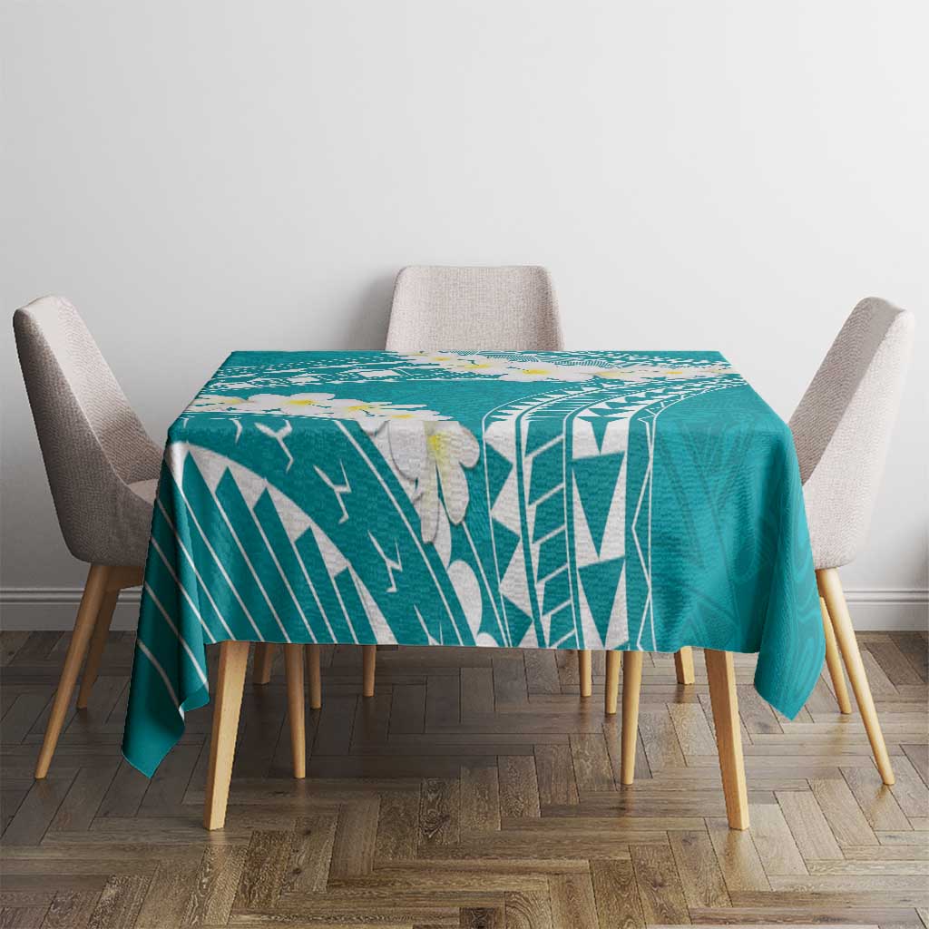 Polynesian Vintage Floral Tablecloth Teal Motifs - Polynesian Pride
