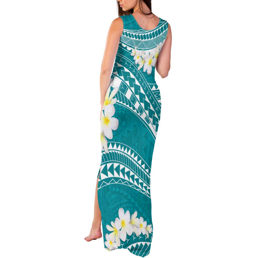 Polynesian Vintage Floral Tank Maxi Dress Teal Motifs - Polynesian Pride