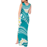 Polynesian Vintage Floral Tank Maxi Dress Teal Motifs - Polynesian Pride