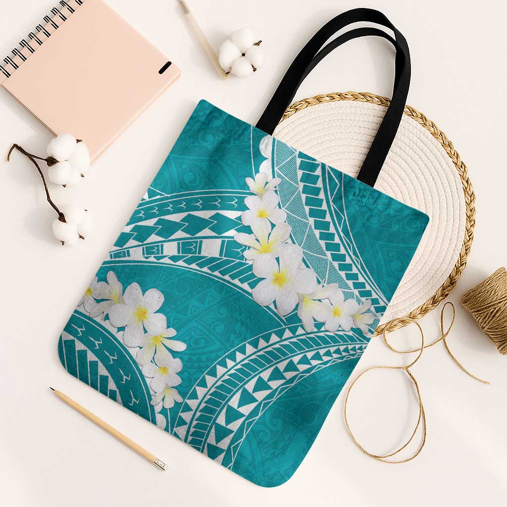 Polynesian Vintage Floral Tote Bag Teal Motifs - Polynesian Pride