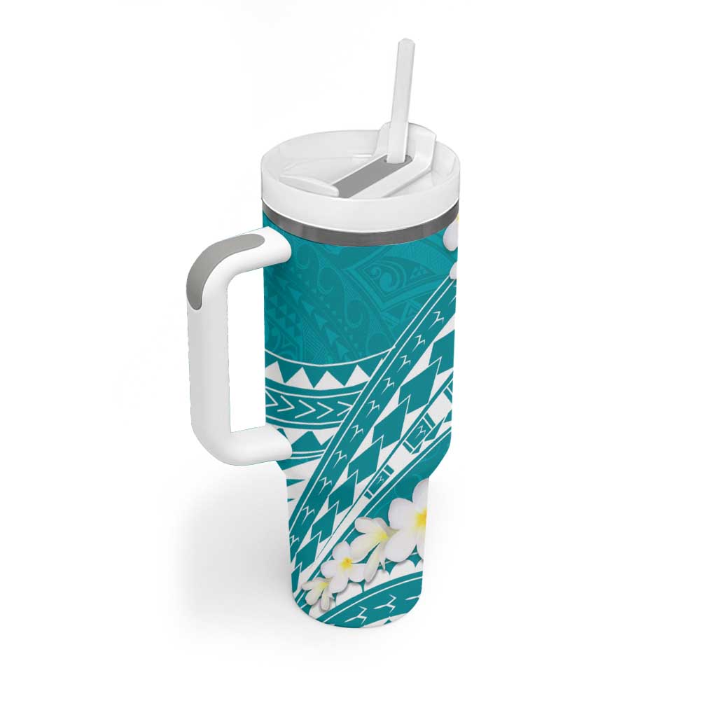 Polynesian Vintage Floral Tumbler With Handle Teal Motifs - Polynesian Pride