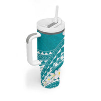 Polynesian Vintage Floral Tumbler With Handle Teal Motifs - Polynesian Pride