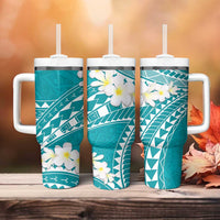 Polynesian Vintage Floral Tumbler With Handle Teal Motifs - Polynesian Pride
