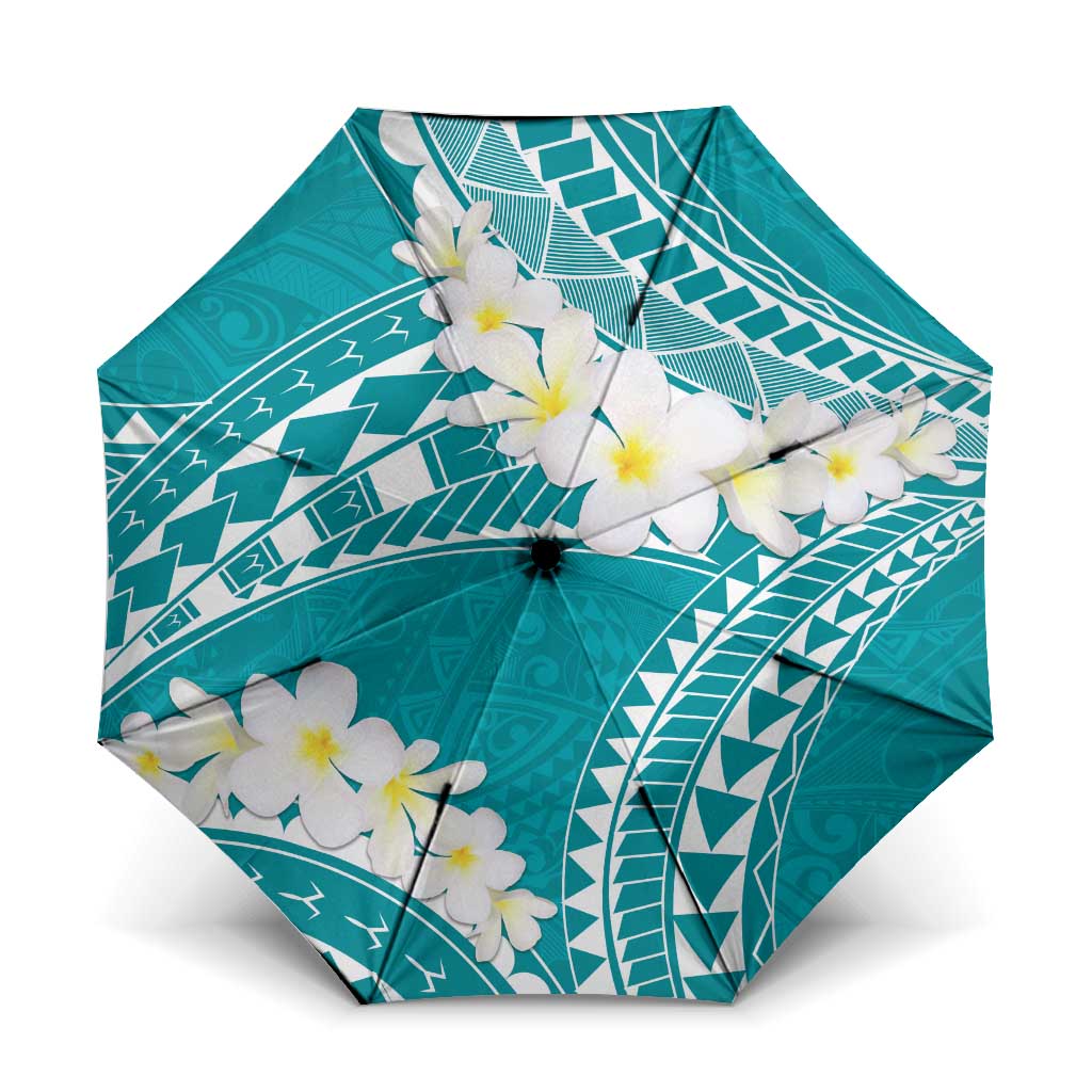 Polynesian Vintage Floral Umbrella Teal Motifs - Polynesian Pride