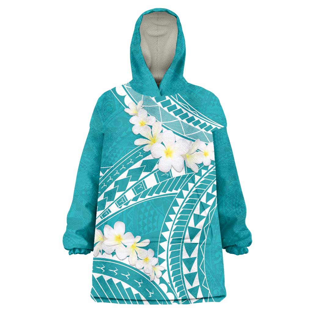 Polynesian Vintage Floral Wearable Blanket Hoodie Teal Motifs - Polynesian Pride