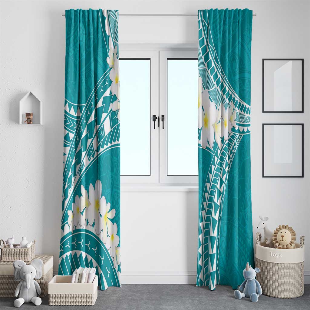 Polynesian Vintage Floral Window Curtain Teal Motifs - Polynesian Pride