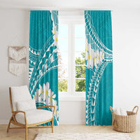 Polynesian Vintage Floral Window Curtain Teal Motifs - Polynesian Pride