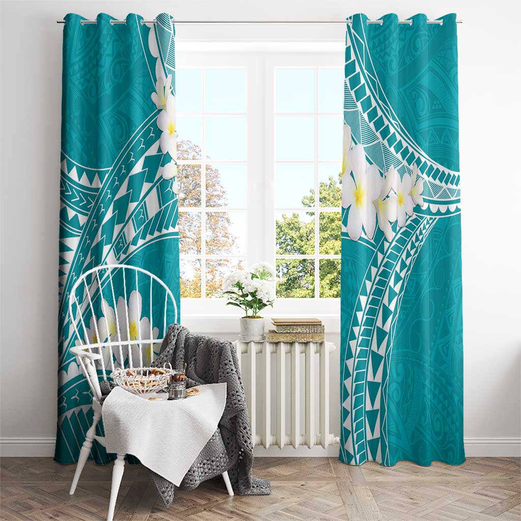 Polynesian Vintage Floral Window Curtain Teal Motifs - Polynesian Pride