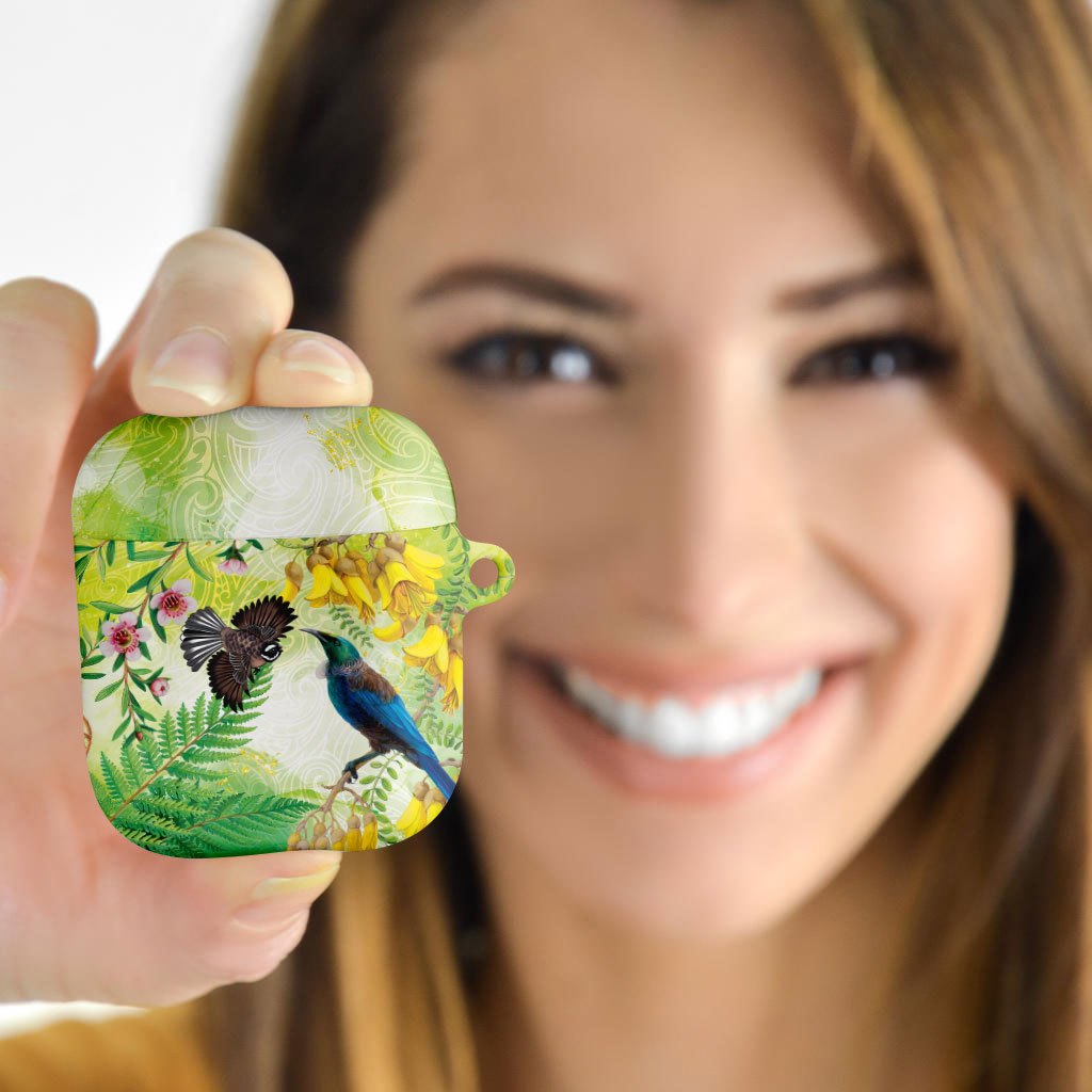 New Zealand Maori Mahuru AirPods Case Tui With Pikawakawa Spring Colors LT7 - Polynesian Pride