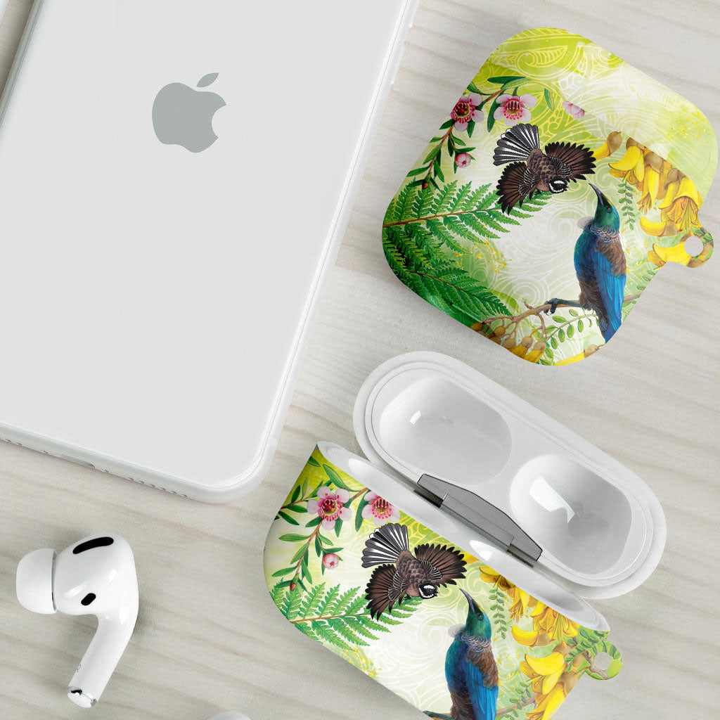 New Zealand Maori Mahuru AirPods Case Tui With Pikawakawa Spring Colors LT7 - Polynesian Pride