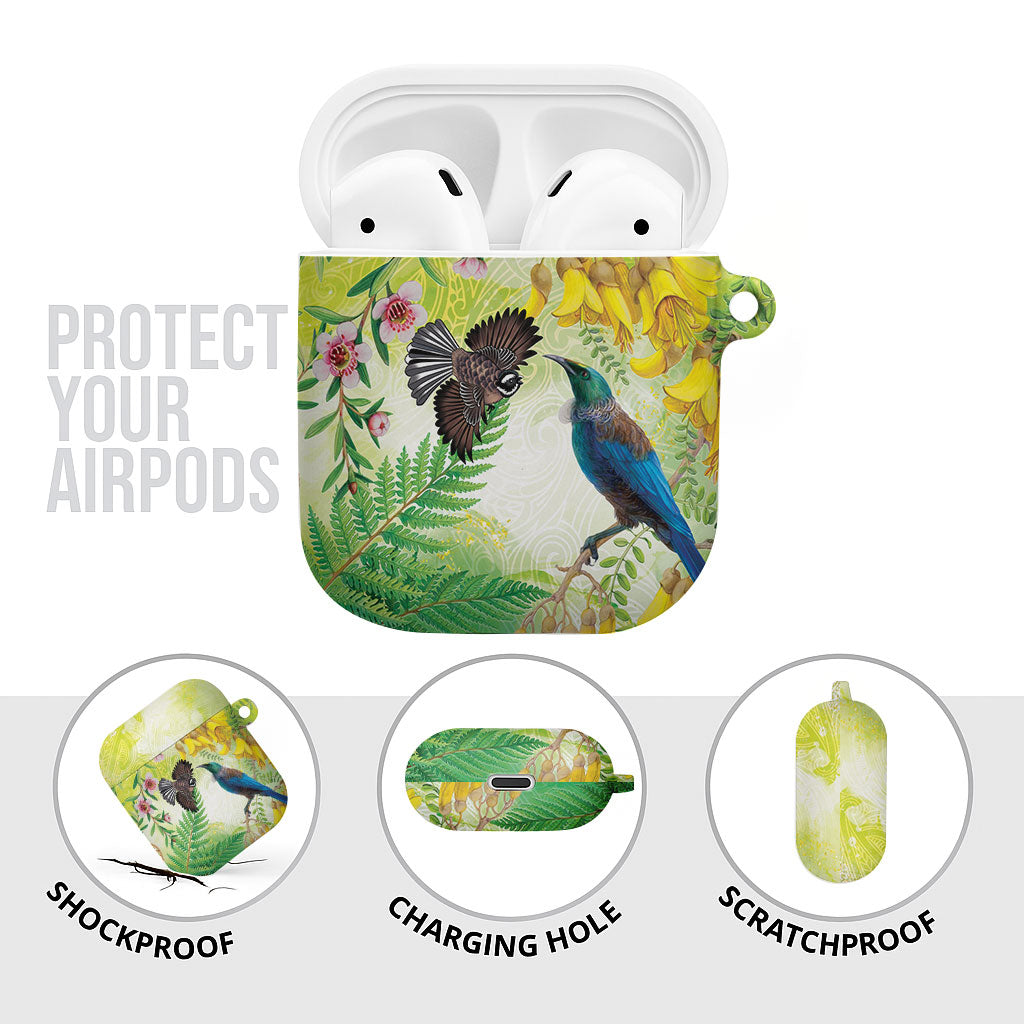 New Zealand Maori Mahuru AirPods Case Tui With Pikawakawa Spring Colors LT7 - Polynesian Pride