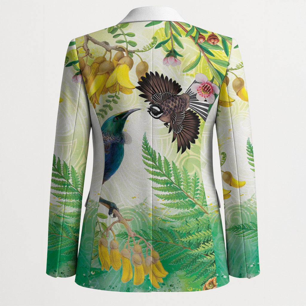 New Zealand Maori Mahuru Blazer Tui With Pikawakawa Spring Colors LT7 - Polynesian Pride