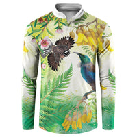 New Zealand Maori Mahuru Button Sweatshirt Tui With Pikawakawa Spring Colors LT7 Multicolor - Polynesian Pride